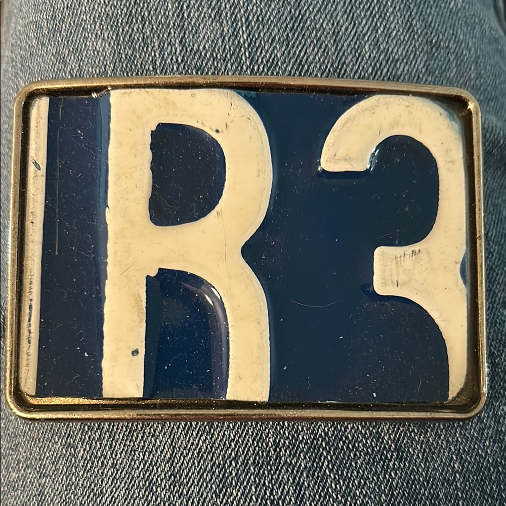 License plate belt buckle NEW artisan made blue white buckle R3 one of a kind - Picture 3 of 10
